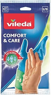 Vileda Comfort und Care Gummihandschuhe mit Kamille Lotion Größe L, 1 Paar