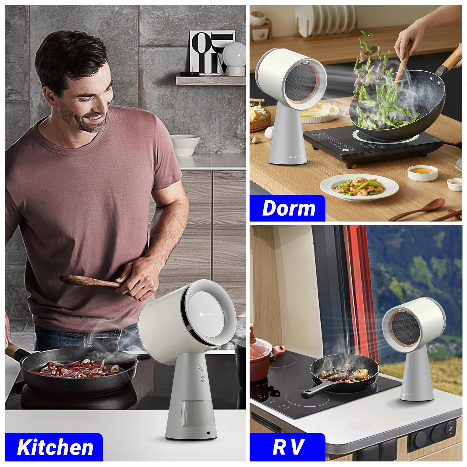 AMZCHEF Portable Range Hood, Desktop Exhaust Fan with 3 Speed Range Hood,Low Noise Large Oil Collection Cup,Detachable Aluminum Filter, Portable Kitchen Exhaust Fan for Indoor BBQ, Hot Pot-wc