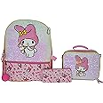 AI ACCESSORY INNOVATIONS Hello Kitty My Melody 5 Piece Backpack Set, Kawaii Flip Sequin Anime School Bag for Girls with Zip Front Pocket, Pink