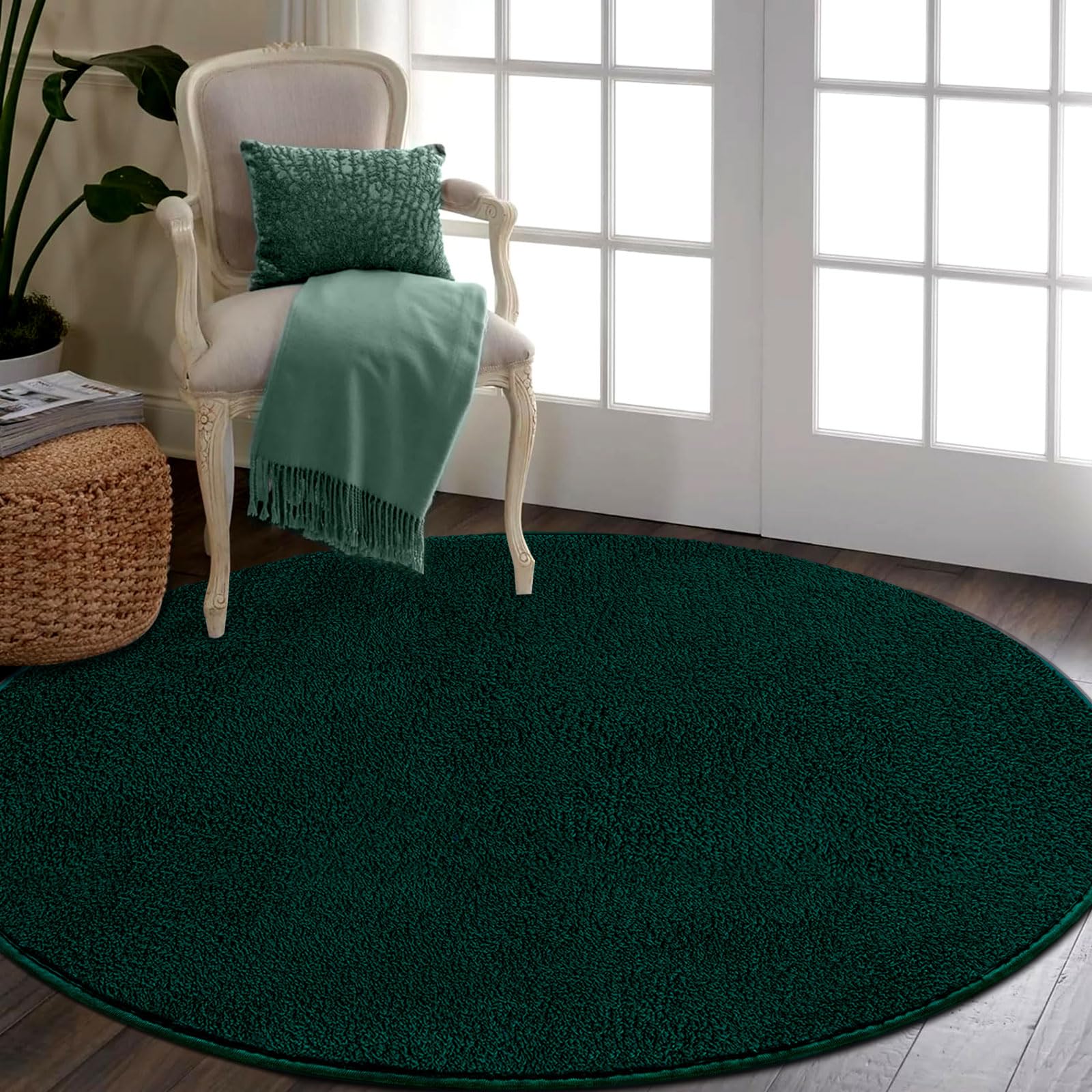 RTBQJ-AT Round Rug, Area Rugs Living Room Soft Microfiber Washable Rugs for Bedroom, Modern Carpet Fluffy Shaggy Green Rug, 80cm — image 1
