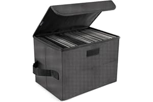 UENTIP Vinyl Record Storage Box for 7"/45 RPM LPs,Holds up to 80 Albums,Collapsible Storage Crate with Lid&Handles for Valuable Album Collection (black, 7inch)