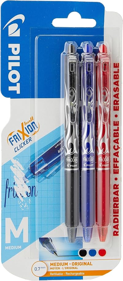 Pilot Frixion Clicker Retractable Erasable Rollerball 0.7 mm Pack of 3