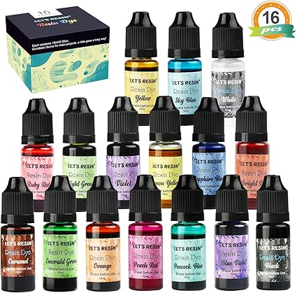 Amazon Com Let S Resin Epoxy Pigment 16 Colors Epoxy Resin Dye Liquid Epoxy Resin Color Pigment Translucent Resin Colorant For Epoxy Resin Coloring Each Bottles 0 35oz