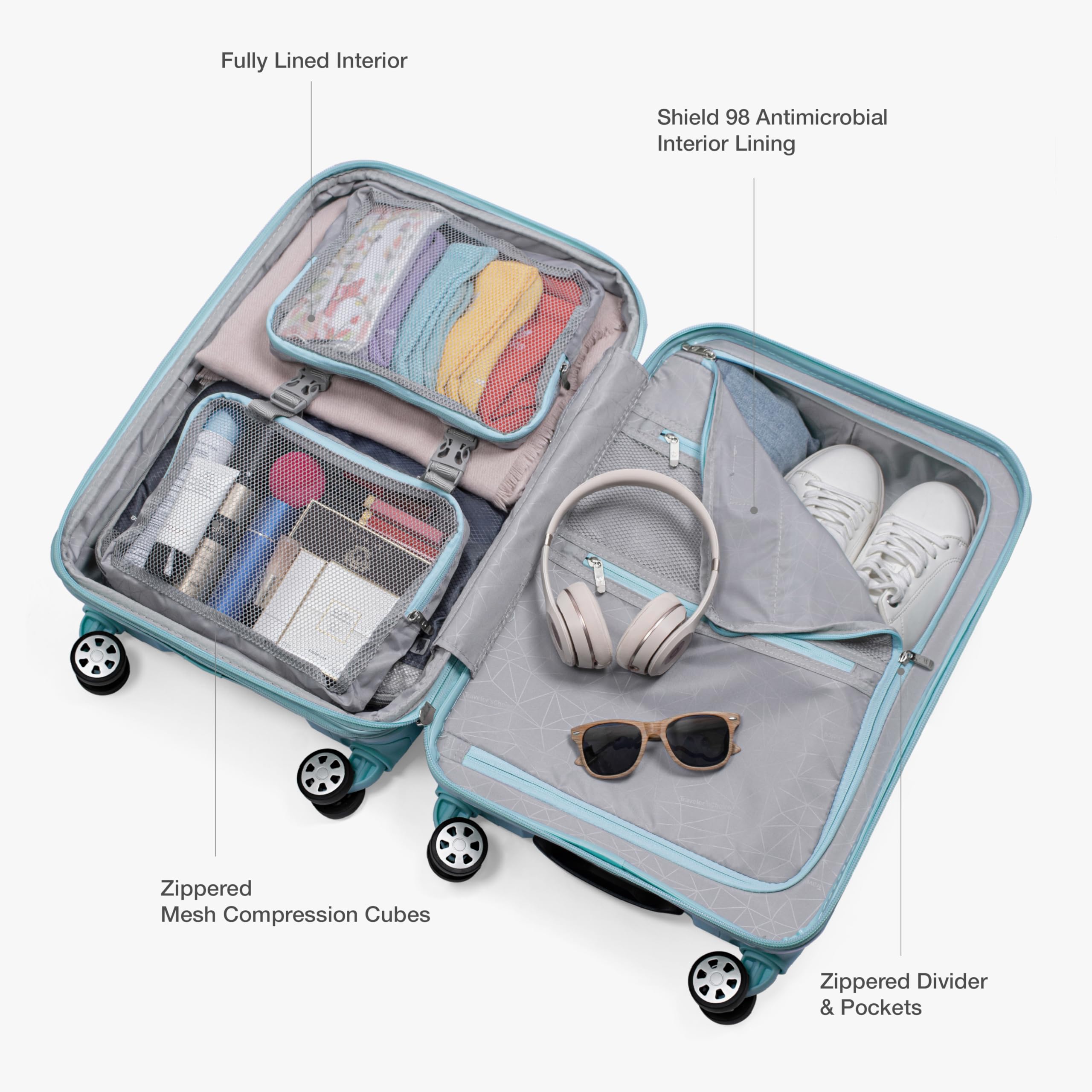 Traveler's Choice Pagosa Indestructible Hardshell Expandable Spinner Luggage, Baby Blue, 2-Piece Set (22/26)