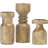Main + Mesa Turned Wood Pillar Candle Holders, Set of 3