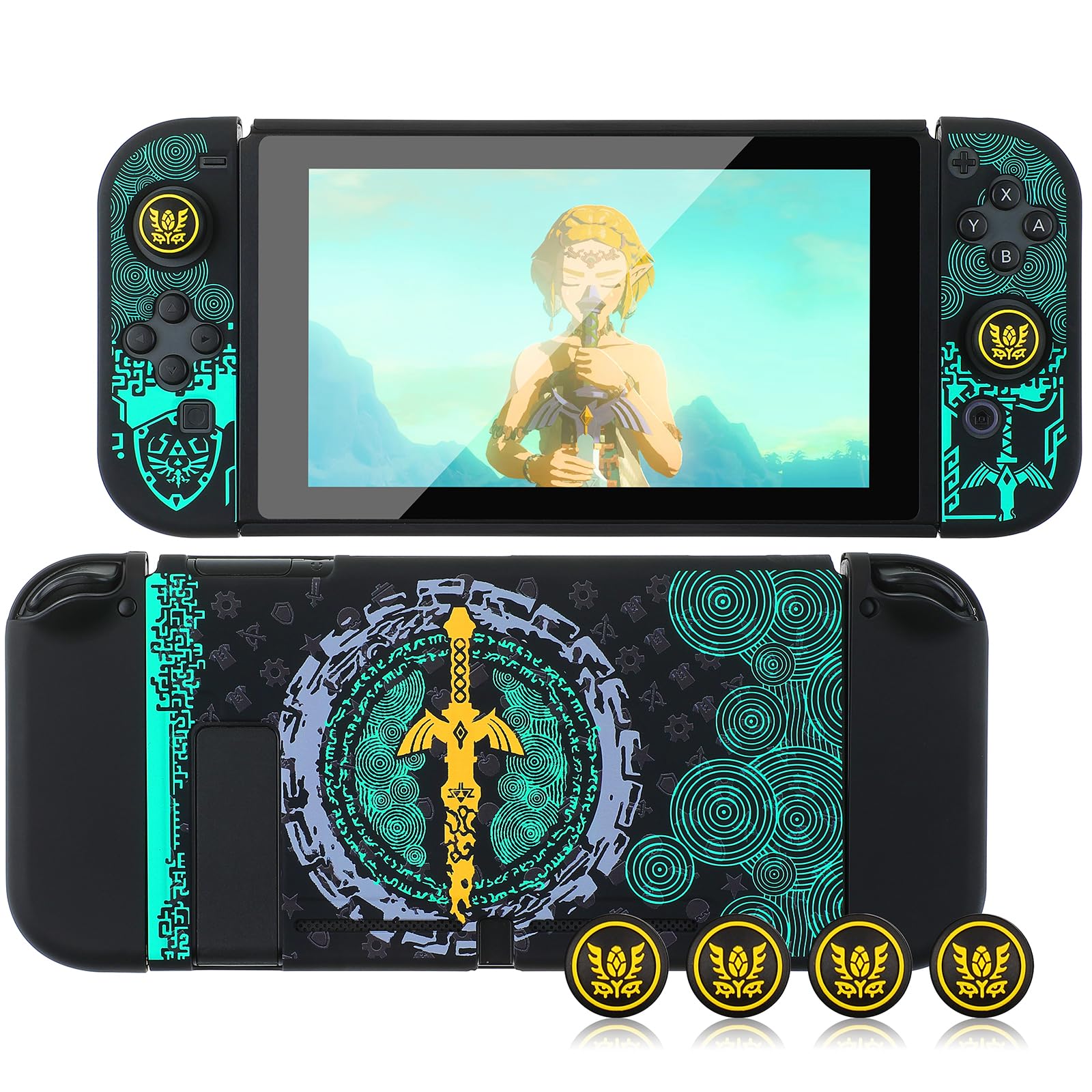 ITONGGUYUKI Dockable Protective Case Compatible with Switch, Hard Shell Case cover for Switch and Joy-Con Controllers Shock-Absorption and Anti-Scratch Design Protective (Zelda tears of The Kingdom)