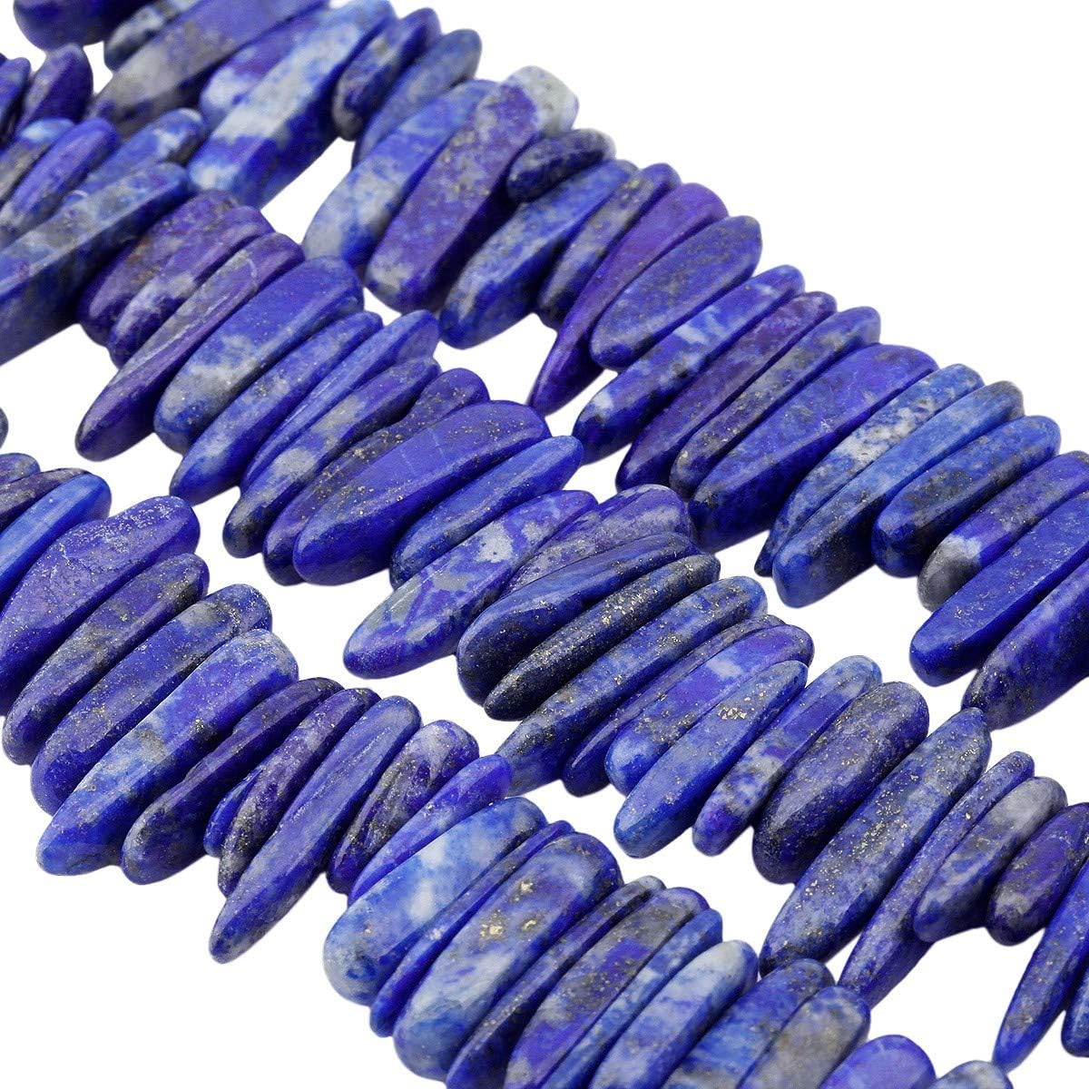 TUMBEELLUWA Rock Quartz Crystal Points Loose Beads for Jewelry Making, Titanium Coated Polished/Raw Quartz Points Beads 15 Inches Top Drilled,Lapis Lazuli(0.45"-0.5")