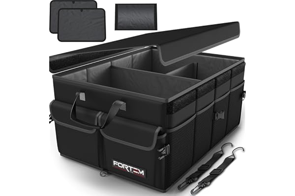 FORTEM Car Trunk Organizer, Collapsible Multi Compartment Car Organizer, Foldable SUV Storage for Car Accessories for Women M