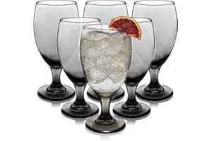 Libbey Classic Smoke Goblet Beverage Glasses, Set Of 6 Timeless Goblet Drinking Glasses - Dishwasher-Safe Glass Goblets for Wines, Smoothies & More