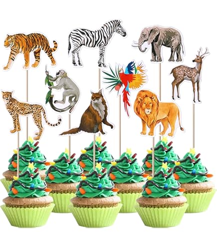 Jungle Animals Cake Toppers Pink Safari Jungle Animal Cake Toppers