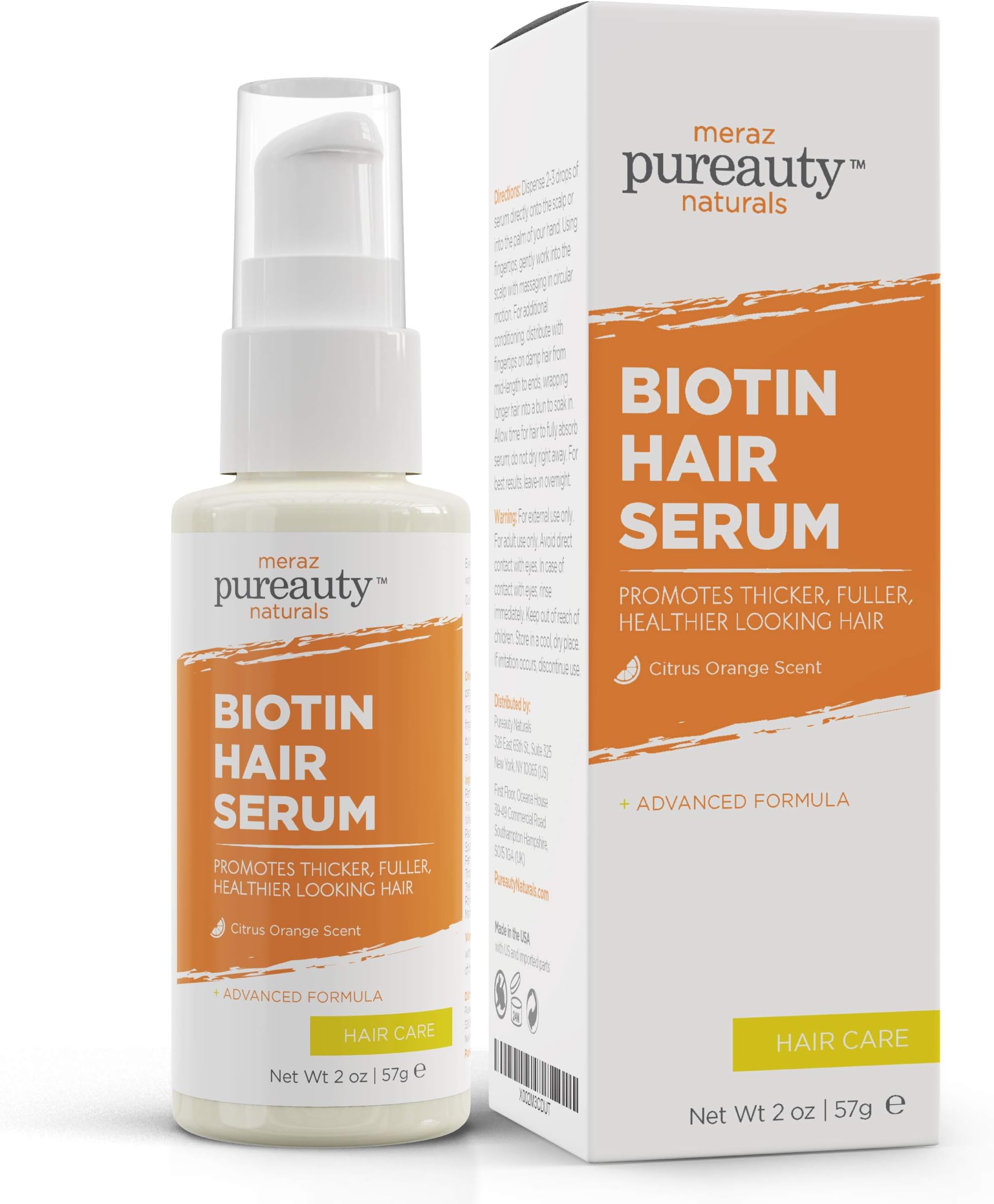 Biotin Hair Growth Serum Advanced Topical Formula To Help Grow Healthy, Strong Hair Suitable for Men and Women of All Hair Types Hair Loss Support By Pureauty Naturals (Biotin Orange)