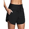 ISEEGZ Womens 5.5" Swim Shorts High Waisted Board Shorts with Pockets Quick Dry UPF 50+ Beach Shorts with Liner