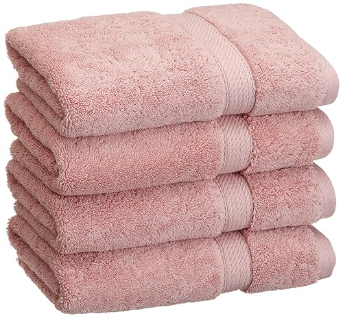 Superior Egyptian Cotton Pile Hand Towel Set of 4, Ultra Soft Luxury Towels, Thick Plush Essentials, Absorbent Heavyweight, Guest Bath, Hotel, Spa, Home Bathroom, Shower Basics, Tea Rose