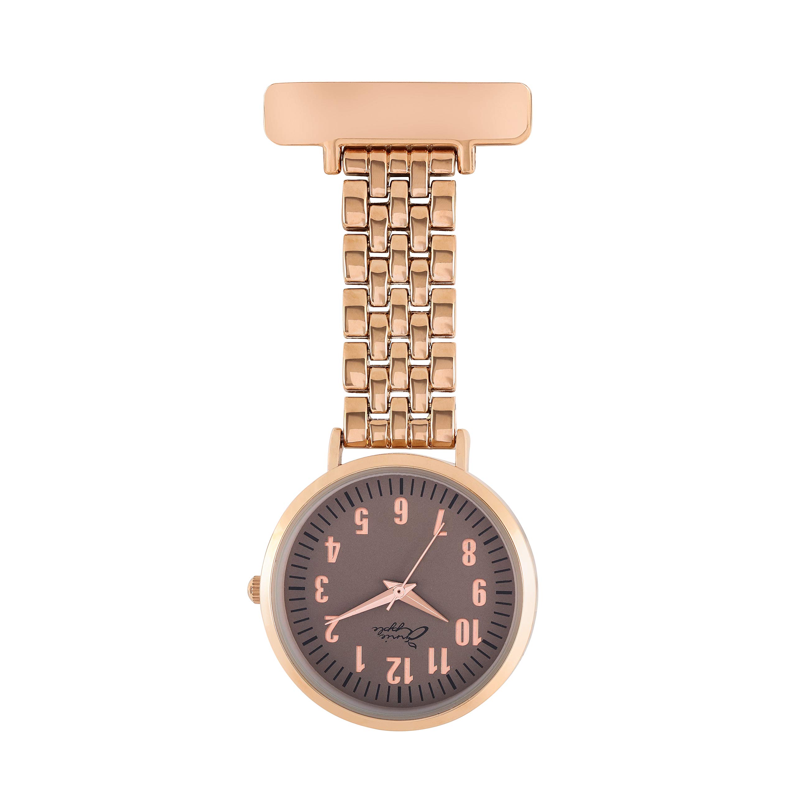 Annie Apple Nurse Fob Watch – Apple Gray Dial with Rose Gold Link Chain Bracelet, Pocket Watch for Nurses, Hairdressers & Beauticians