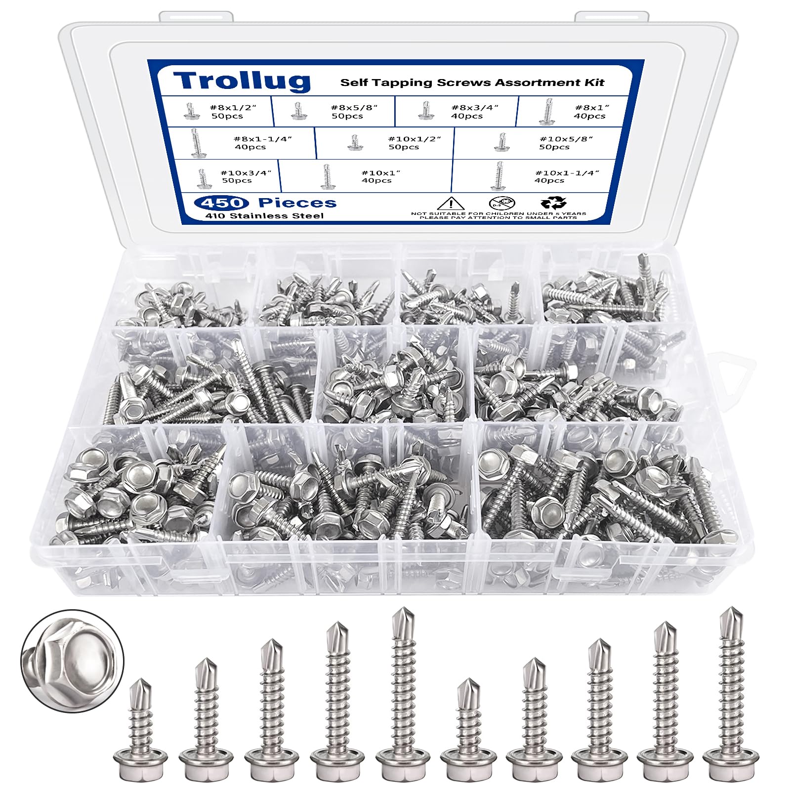 thumbnail image 2 of FastenerHQ #10 Hex Head Self-Drilling Sheet Metal Screws – 410 Stainless Steel (10-Pack) 2 of 6
