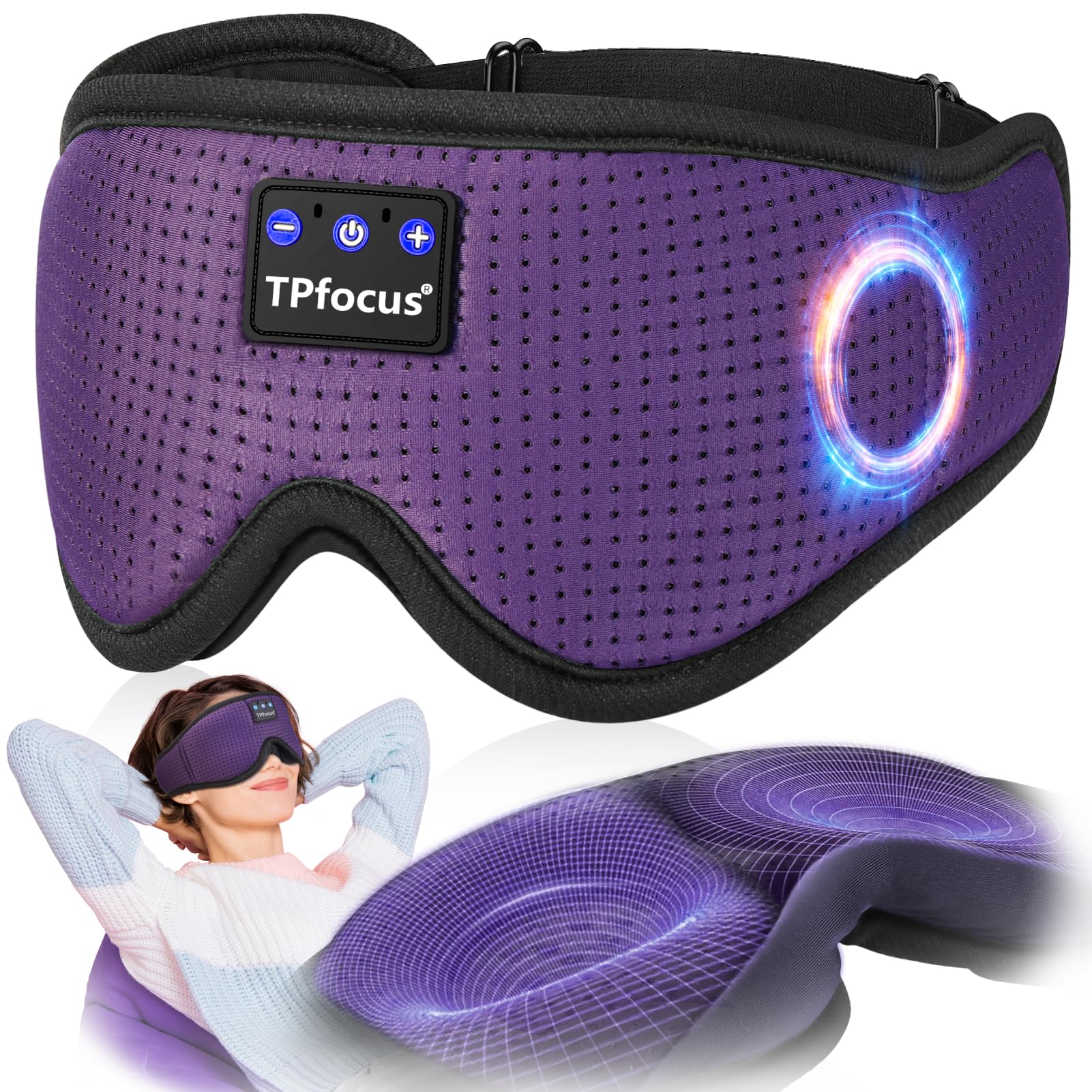 TPfocus Sleep Mask Headphone Bluetooth Sleep Headphone Wireless Headphone for Side Office, Air Travel, Cool Tech Gadgets (3D-Lila)