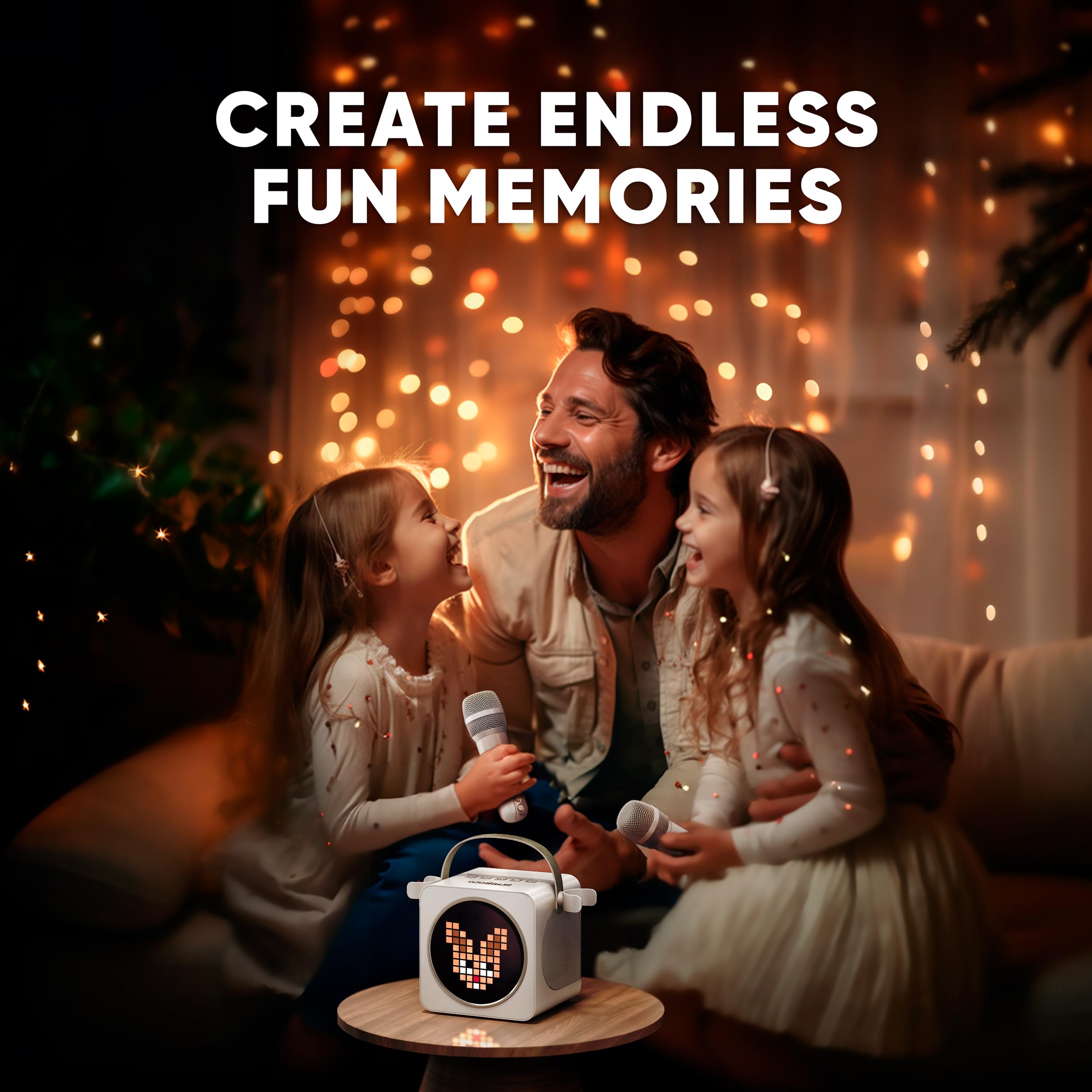 MASINGO Portable Mini Karaoke Machine for Kids and Adults with Dual Wireless Bluetooth Microphones, Animated LED Display, USB/Aux/MicroSD, Voice Effects, Fun Karaoke Toy for Girls and Boys, Animato S1