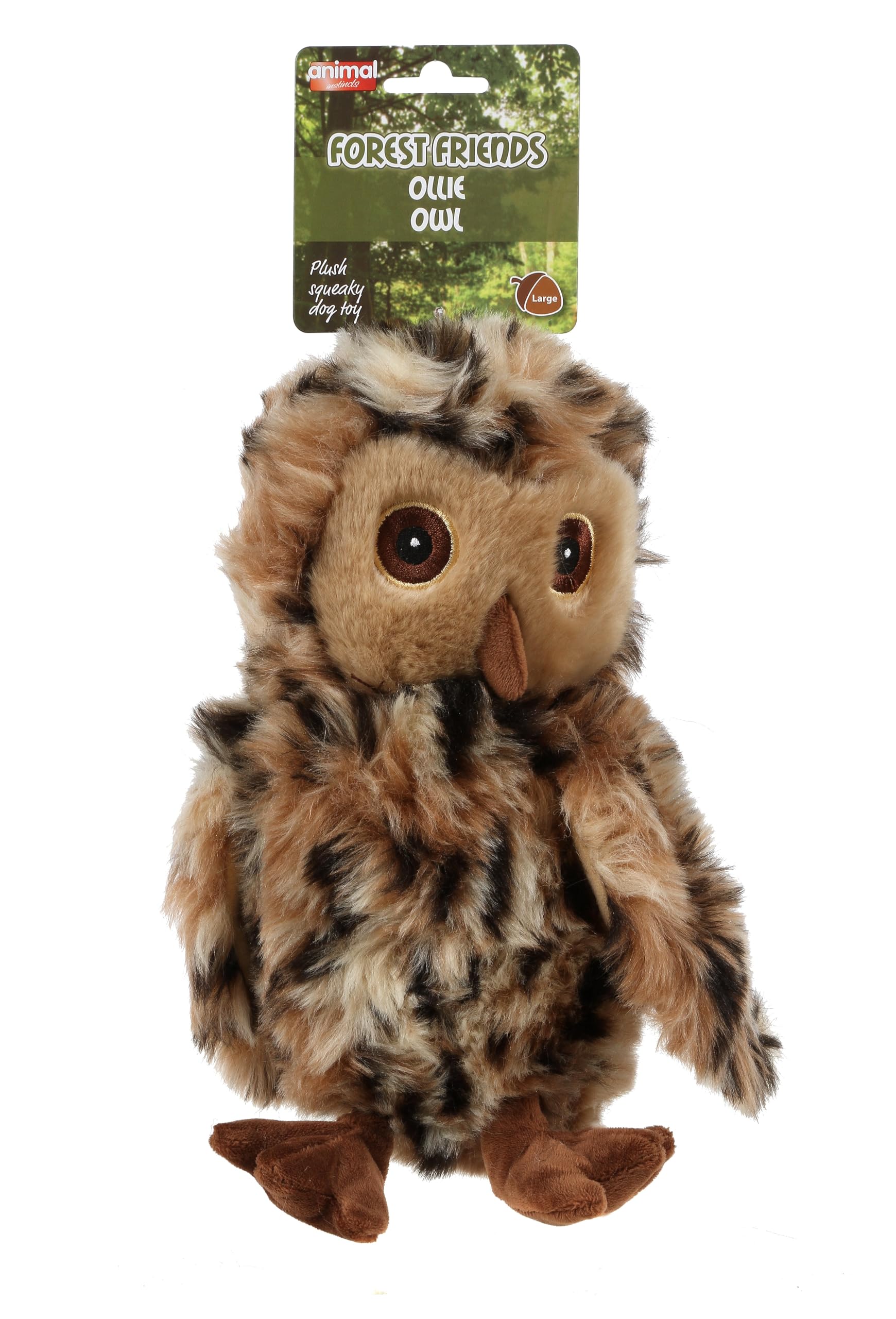 Animal Instincts Forest Friends Squeaky Plush Dog Toy Soft Comfort Puppy Toy Ollie Owl - Large