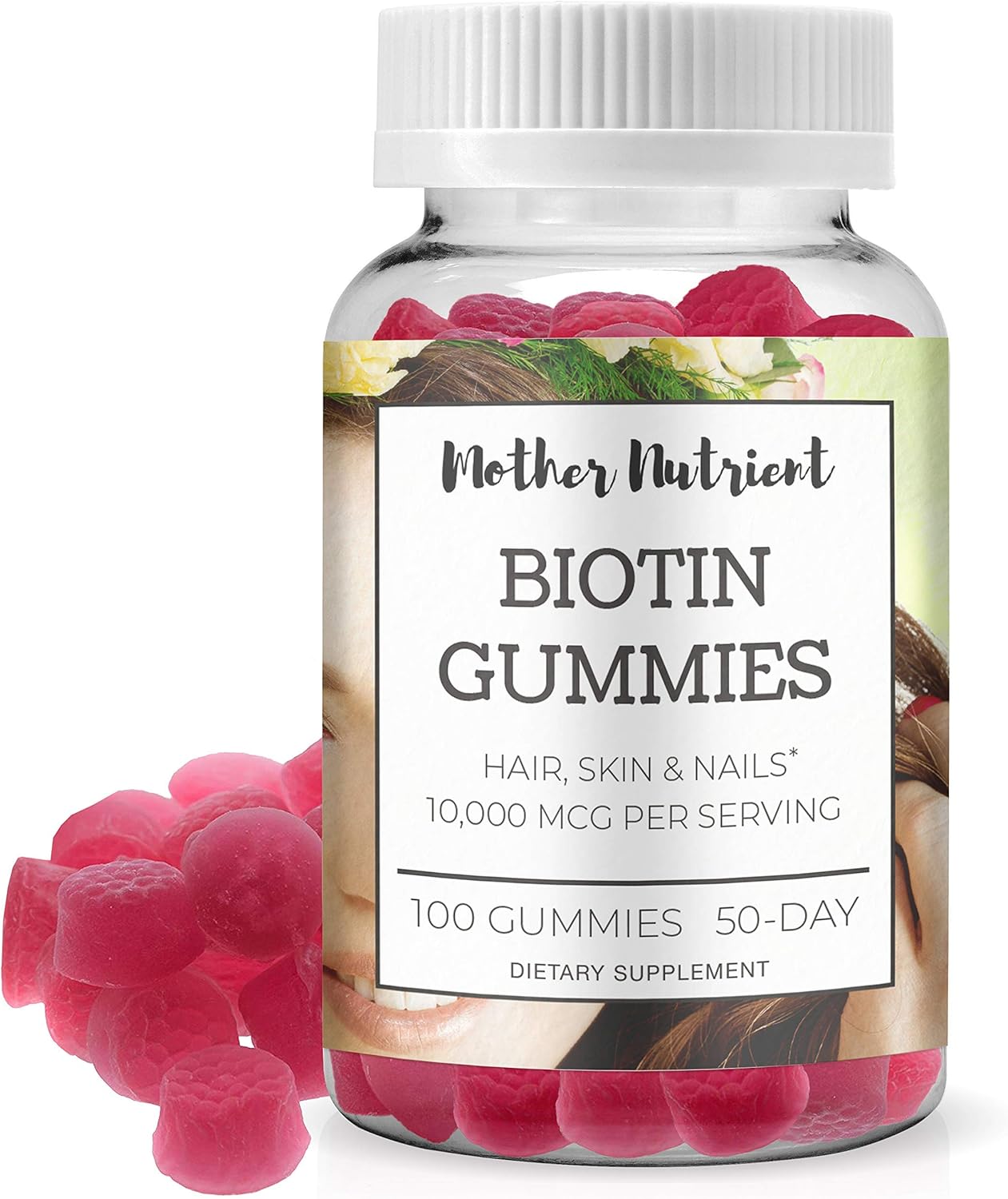 Biotin Gummies for Hair Growth. Maximum Strength 10,000 Micrograms per Serving, 100 Count, 50-Day Supply. Hair Skin and Nails Vitamins for Women and Men. Vegan/Vegetarian, Gluten Free. Strawberry