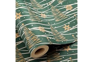 Yarcony Kraft Christmas Tree Wrapping Paper - 17 Inch X 33 Feet - Creative Recyclable Festival Green Christmas Tree w/Elegant Line Drawing Design Winter Gift Wrap Paper for Holiday, Party Celebration