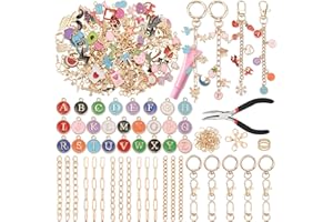 SELIZO 263Pcs Charms Lip Gloss Keychain Making Kit, DIY Craft Supplies with Charms, Key Chain Hooks, Jump Rings, Lobster Clasps, Chains & Tools, Jewelry Making Kit for Custom Keychains, Bags, Gifts