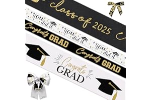 THREETOLS 4 Rolls 20 Yards Graduation Ribbons, 3/8" Graduation Hat Star Grosgrain Ribbons Black Congrats Grad Class of 2025 Satin Ribbons Wrapping Craft Ribbons for Graduation Decor and Theme Party Supplies