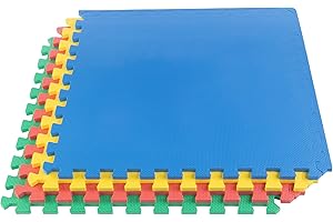 EVA Foam Mat Tiles 4-Pack - 16 SQ FT Interlocking Padding for Playroom or Gym Flooring - Workout Mat or Baby Playmat by Stalwart (Multicolor)