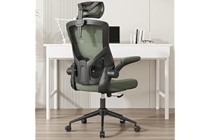 CYKOV 𝑯𝑶𝑴𝑬 𝑶𝑭𝑭𝑰𝑪𝑬 𝑪𝑯𝑨𝑰𝑹, Ergonomic Mesh Desk Chair, High Back Computer Chair- Adjustable Headrest with Flip-Up Arms, Lumbar Support, Swivel Executive Task Chair (Hunter Green, Modern)