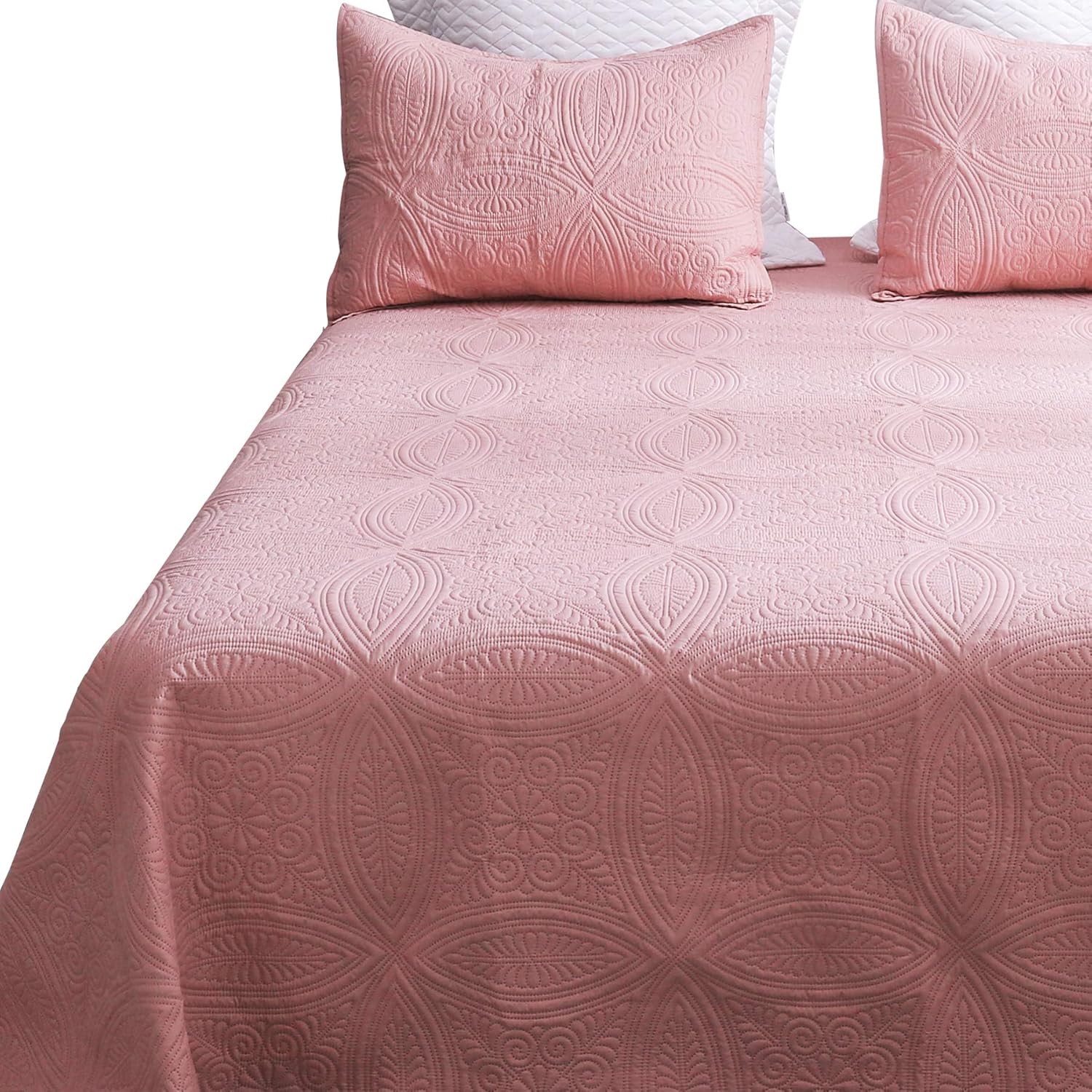 ANNA.Z HOME Caroline Super Soft 3 Pieces Bedspread, Quilt, Coverlet Set, Oversize King and Queen in Solid Colors Seasons. (Caroline Pink, Oversize Queen Set)