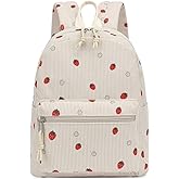 Corduroy Mini Backpack Purse for Women Girls, Fashion Small Backpack for Adults Teens Kids School Travel (Red Strawberry)