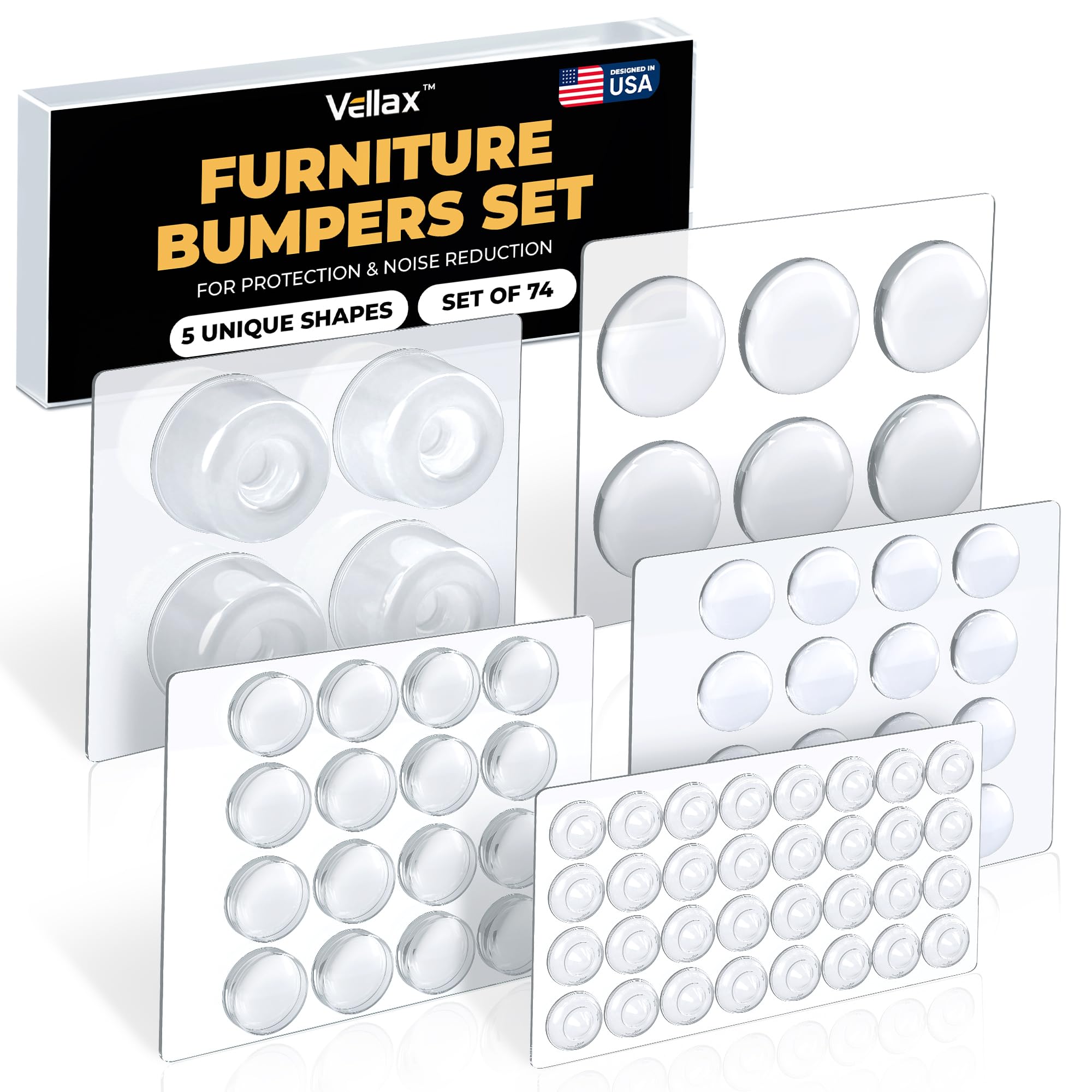 Photo 1 of 74 Clear Silicone Bumpers & Wall Protectors – 5?Shape Self?Adhesive Pads for Cabinets, Doors, Drawers & Furniture – Noise Dampening & Surface Protection by Vellax