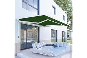 PATISOL 8'x7' Patio Awning Retractable Fully Assembled Manual Sunshade Shelter Aluminum Frame, 100% 280G Polyester Water-Resistant Outdoor Window Door Awning Deck Canopy Balcony Yard Business (Green)