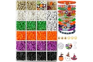 LLCHUNYUN Halloween Clay Bead Bracelet Making Kit, 3000＋Heishi Beads, Flat Clay Beads With Charms Gold Spacer Beads Letter Beads for Jewelry Making, Friendship Bracelet Beads Kit for Halloween (Halloween)