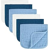MIGIOL Baby Burp Cloth 100% Cotton Newborn Cotton Muslin Burp Cloth 10x20 inches (White & Blue 6 Pieces)