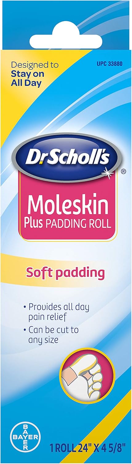 Dr. Scholl’s Moleskin Plus Padding Roll (24" x 4 5/8") // All-Day Pain Relief and Protection from Shoe Friction with Soft Padding That Conforms to the Foot and Can Be Cut To Any Size: Health & Personal Care