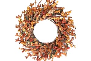 Egolot 22 Inch Fall Daisy Flower Wreath for Front Door, Autumn Festival Artificial Flower Wreath for Indoor and Outdoor, Yellow Forsythia Flower Wreath