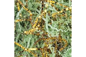 LDKGHE 4 oz Crinkle Cut Paper Shred Filler for Gift Wrapping Baskets Filling Box Birthdays Christmas Thanksgiving Easter Weddings Valentines Mother's Day Anniversaries (Green and Gold)