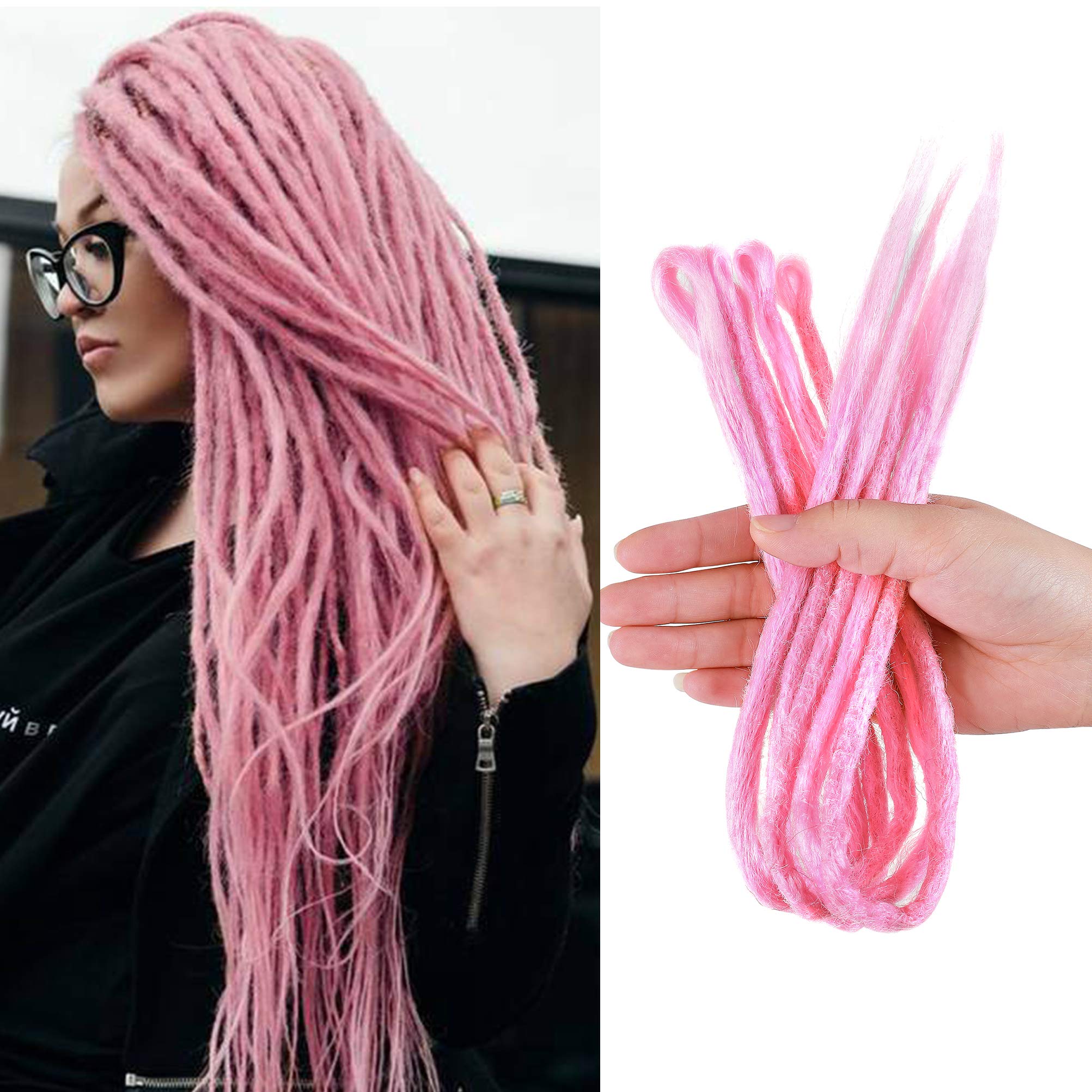 20 Inch Handmade Dreadlocks Hair Extensions Single Ended Crochet Synthetic Hair Jamaica Punk Hip-Hop Reggae Hair Braiding Wigs Faux Locs for Fashion Men Women Teens 5pcs - Pink