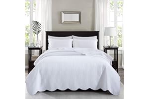 MOONLIGHT20015 Twin Quilt Set (66" x 86") with 1 Pillow Sham (20" x 26"+2") for All Seasons - 2 Pcs Reversible Bedding Set Lightweight Microfiber Coverlet Embossed Pattern Quilted Bedspread (White)
