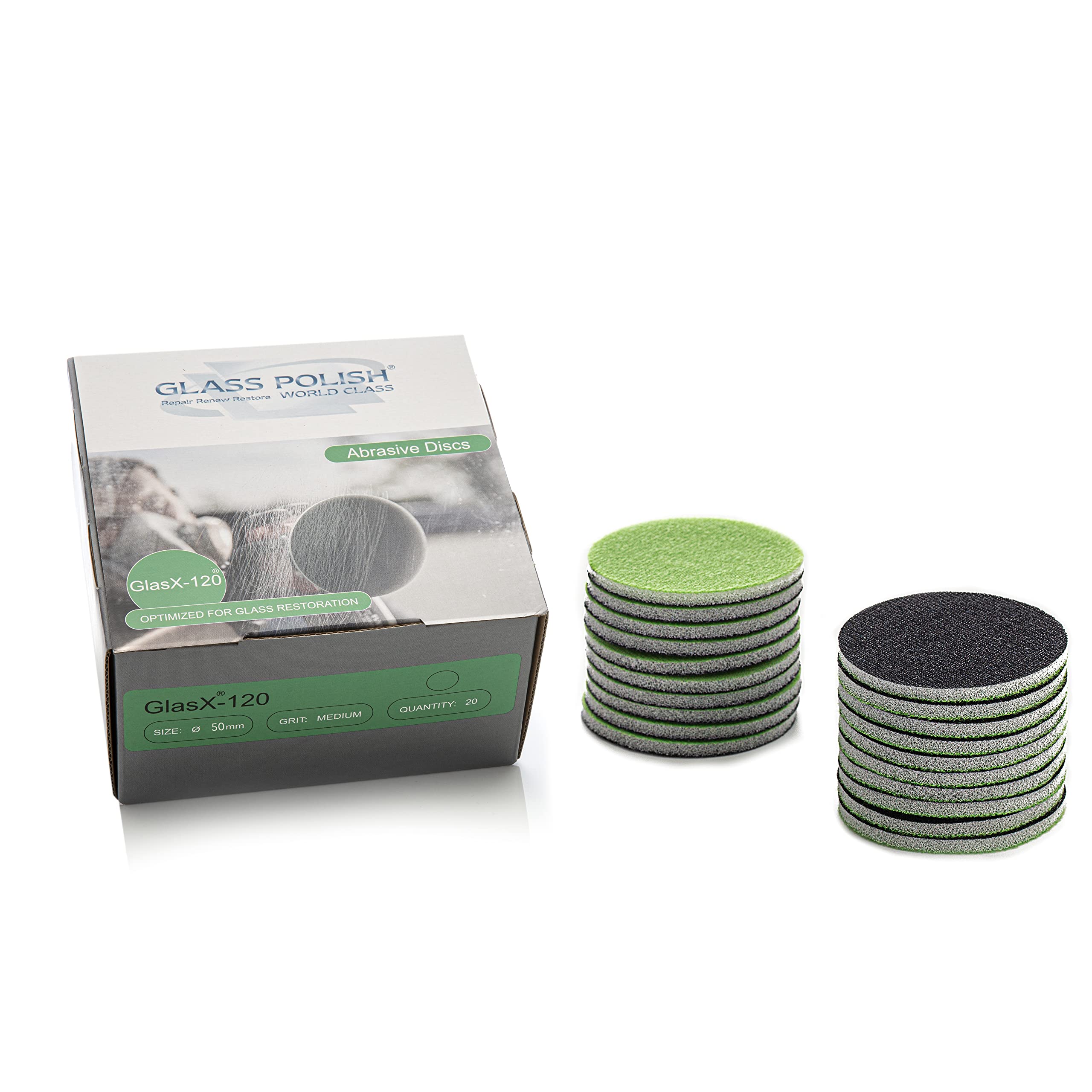 Glass Polish 2 inch (50mm) 180 Grit Pack of 20 Sanding Discs for Rotary Polisher - Foam Backed Silicon Carbide Abrasive P180 - GP14203
