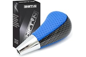 SHIFTIN Leather Wood Gear Shift Knob for Toyota Avalon Yaris 4Runner Land Cruiser Sienna Camry Solara Tacoma and Lexus ES300 ES330 GS300 GS400 GS430 SC300 SC400 (Blue Leather/Carbon Fiber Pattern)