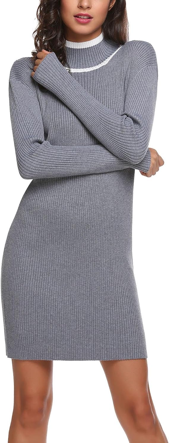 Produktbild von AUSELILY Strickkleid Damen Herbst Leichte A Linie Herbstkleid Langarm Kleider V Ausschnitt Winterkleid Elegant Pulloverkleid Aprikose S