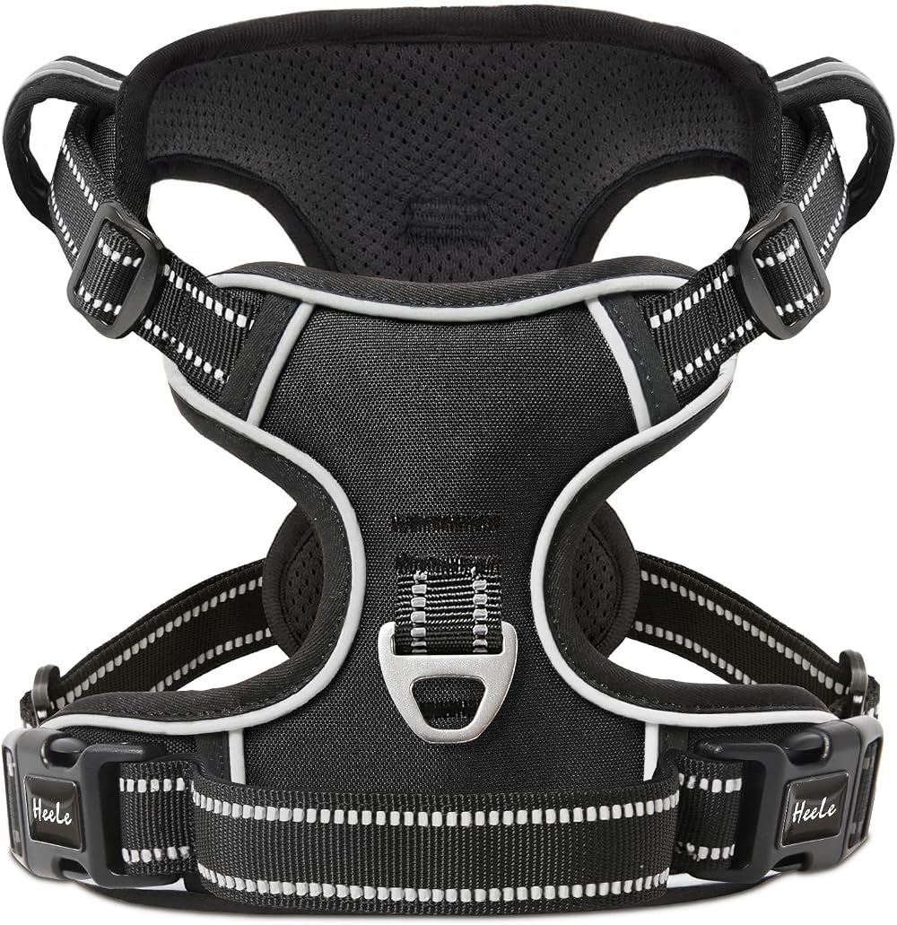 HEELE Dog Harness Small No Pull Reflective Adjustable Black S
