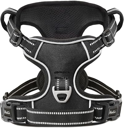 HEELE Dog Harness Small No Pull Reflective Adjustable Black S