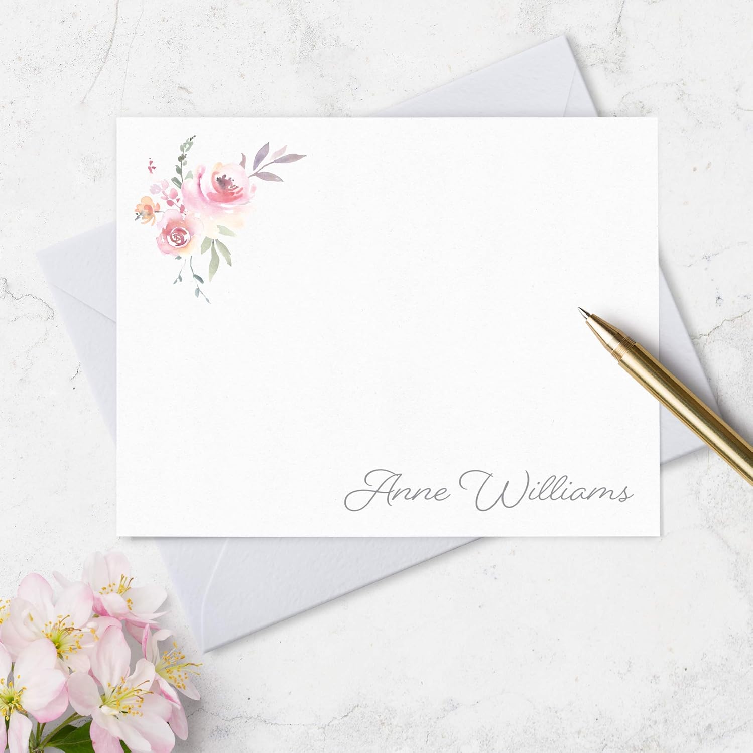 Personalized Damask Note Cards Stationery Set Black and White Stripes