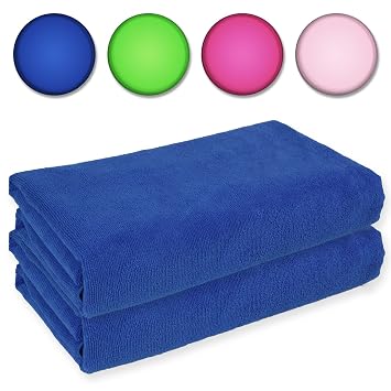 Belmalia 2x Serviettes Microfibres Xxl Très Absorbante Et Au Séchage Rapide 180 X 75 Cm Bleu