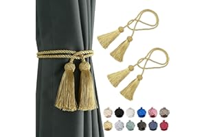 BEL AVENIR 2 Pack Curtain Handmade Tiebacks Decorative Curtain Holdbacks with Tassel (Gold, 2 Pack)