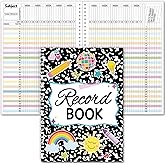 Fuyoooo Teacher Record Book 2026-2027 Spiral Grade Book Double Sided | Gradebook for Classroom Attendance, Black Dots Pattern, Planner Organizer for Teachers, Spiral Pages, School Supplies