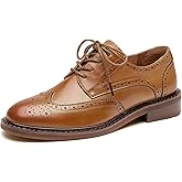 BEAU TODAY Oxford Shoes for Women,Leather Brogue Dress Shoes,Comfort Brethable Ladies Lace-up Handmade Wingtip Shoes for Business Work
