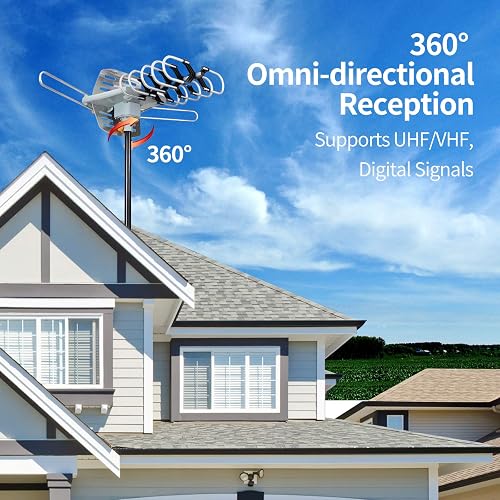 150 Mile Range 360° Omni-Directional Amplified TV Antenna - HD Digital, 4K Ready, 40ft Cable